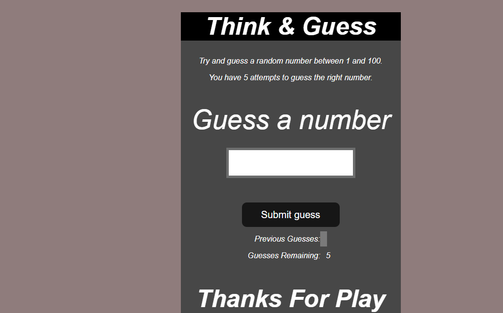 Think Guess Game